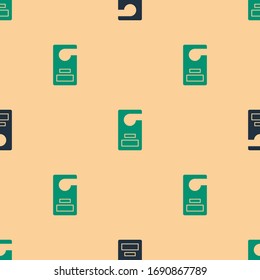 Green and black Please do not disturb icon isolated seamless pattern on beige background. Hotel Door Hanger Tags.  Vector Illustration