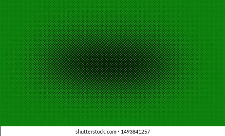 Green and black pop art background in retro comic style with halftone dots, vector illustration of backdrop with isolated dots