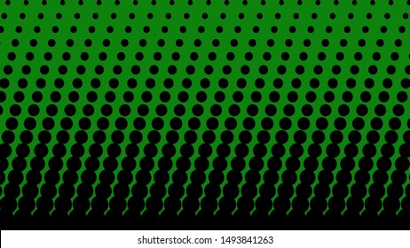 Green and black pop art background in retro comic style with halftone dots, vector illustration of backdrop with isolated dots
