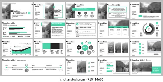 Elementos de modelos de apresentação verde e preto em um fundo branco. Infográficos vetoriais. Use em Apresentação, folheto e folheto, relatório corporativo, marketing, publicidade, relatório anual, banner.