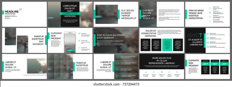 Green and black presentation templates elements on a white background. Vector infographics. Use in Presentation, flyer and leaflet, corporate report, marketing, advertising, annual report, banner.