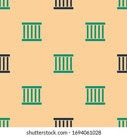 Icono de la ventana verde y negro de la prisión aislado sin fisuras en el fondo beige. Ilustración vectorial