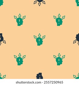 Green and black Project team base icon isolated seamless pattern on beige background. Business analysis and planning, consulting, team work, project management.  Vector