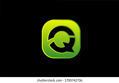 green black Q alphabet logo letter icon design for business and company