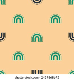 Green and black Rainbow icon isolated seamless pattern on beige background.  Vector