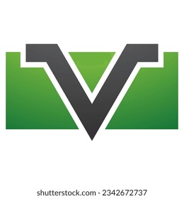 Green and Black Rectangle Shaped Letter V Icon on a White Background