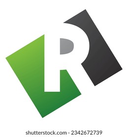 Green and Black Rectangle Shaped Letter R Icon on a White Background