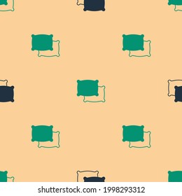 Green and black Rectangular pillow icon isolated seamless pattern on beige background. Cushion sign.  Vector