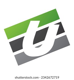Green and Black Rectangular Shaped Letter U Icon on a White Background