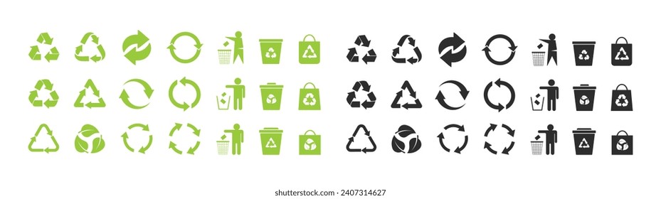 Signo de reciclado verde y negro o ilustración vectorial de la señal de empaquetado, símbolo internacional utilizado en el embalaje, el símbolo de reciclado universal aislado.