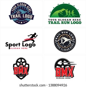 Green black red line art badge logo design mountain combined man woman running suitable for sports bicycle health