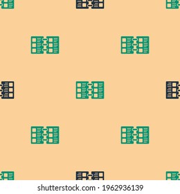Icono de menú de café de restaurante verde y negro aislado sin fisuras en el fondo beige.  Vector