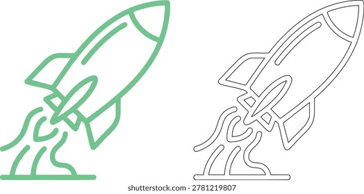 Green and black rocket ship outline space launch blastoff