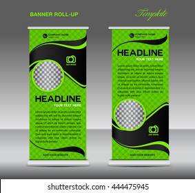 Green and black Roll up banner stand template vintage design corporate vector  template, advertisement, display,flyer