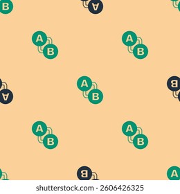 Green and black Route location icon isolated seamless pattern on beige background. Map pointer sign. Concept of path or road. GPS navigator.  Vector