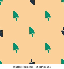 Green and black Runny nose icon isolated seamless pattern on beige background. Rhinitis symptoms, treatment. Nose and sneezing. Nasal diseases.  Vector