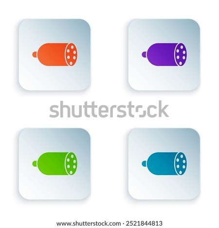 Green and black Salami sausage icon isolated seamless pattern on beige background. Meat delicatessen product.  Vector