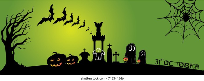 green and black scary halloween banner design