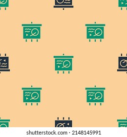 Green and black Scenario on chalkboard icon isolated seamless pattern on beige background. Script reading concept for art project, films, theaters.  Vector