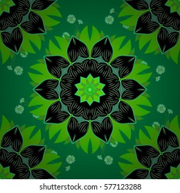 green and black seamless flowers pattern. vector illustration texture. Radial gradient shadow.