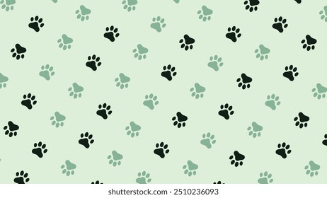 Green and black  seamless pattern of dog or cat paw print for t-shirts, backgrounds, patterns, websites, showcases design, greeting cards, child prints, wallpapers etc