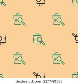 Green and black Searching for food in trash can on streets outdoors icon isolated seamless pattern on beige background. Homelessness and poverty concept.  Vector