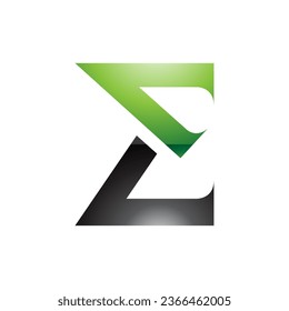 Green and Black Sharp Glossy Elegant Letter E Icon on a White Background