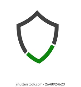 Green and black shield security line icon isolated on white background.