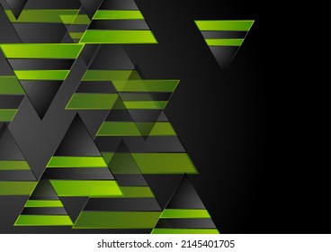 Green and black shiny glossy triangles abstract geometry background. Technology vector design