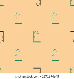 Green and black Shower icon isolated seamless pattern on beige background.  Vector Illustration