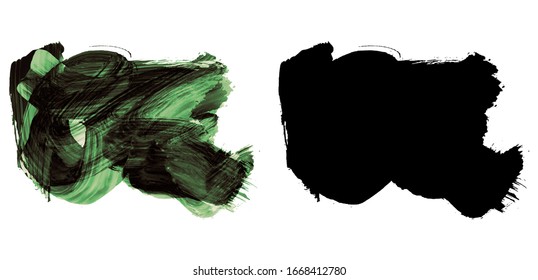 Green and black silhouette brush stroke. Grunge vector abstract hand - painted element. Underline and border design.