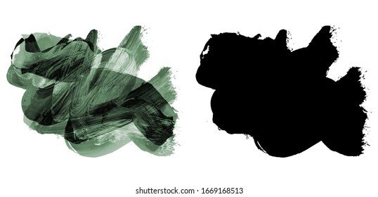 Green and black silhouette brush stroke. Grunge vector abstract hand - painted element. Underline and border design.