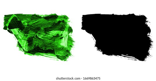 Green and black silhouette brush stroke. Grunge vector abstract hand - painted element. Underline and border design.