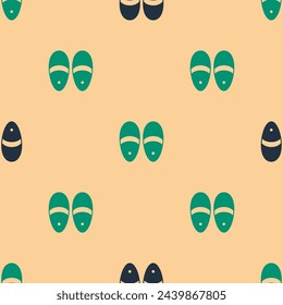 Green and black Slippers icon isolated seamless pattern on beige background. Flip flops sign.  Vector