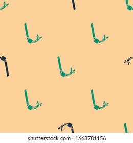 Green and black Snorkel icon isolated seamless pattern on beige background. Diving underwater equipment.  Vector Illustration