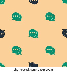 Green And Black Speech Bubble Chat Icon Isolated Seamless Pattern On Beige Background. Message Icon. Communication Or Comment Chat Symbol.  Vector Illustration