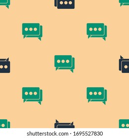 Icono de chat de burbuja verde y negra, aislado sin fisuras en el fondo beige. Icono de mensaje. Símbolo de chat de comunicación o comentario. Ilustración vectorial