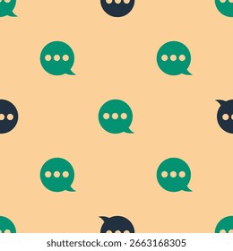 Green and black Speech bubble chat icon isolated seamless pattern on beige background. Message icon. Communication or comment chat symbol.  Vector Illustration