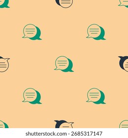 Icono de chat de burbujas de discurso verde y negro aislado sin patrón sobre fondo beige. Icono de mensaje. Símbolo de chat de comunicación o comentario.  Vector