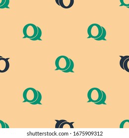 Green and black Speech bubble with easter egg icon isolated seamless pattern on beige background. Happy Easter.  Vector Illustration