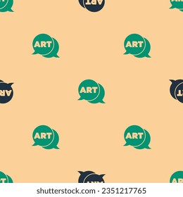 Green and black Speech bubble with text art icon isolated seamless pattern on beige background. Message icon. Communication or comment chat symbol.  Vector