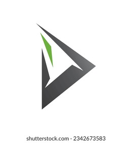 Green and Black Spiky Triangular Letter D Icon on a White Background