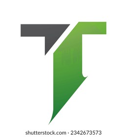 Letra dividida verde y negra con forma de icono T en un fondo blanco