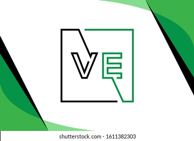 Green black square initial letter VE line logo design vector graphic