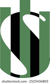 a green and black striped dollar logo