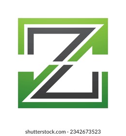 Green and Black Striped Shaped Letter Z Icon on a White Background