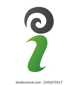 Green and Black Swirly Letter I Icon on a White Background