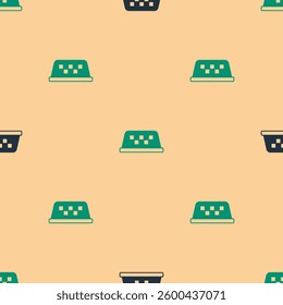 Green and black Taxi car roof icon isolated seamless pattern on beige background.  Vector