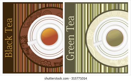 Green and Black tea. Card Design template.