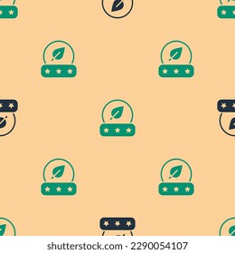 Icono de hoja de té verde y negro aislado sin fisuras en el fondo beige. Hojas de té.  Vector